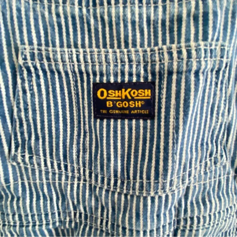 Vintage OshKosh B’Gosh Baby Boy 24M Railroad Stripe Overalls Denim USA 90s